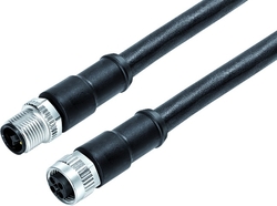 M12-T connecting cord, Contacts: 4, not shielded, moulded on cable, IP68, M12x1.0, PUR black, 4 x 1.50 mm²