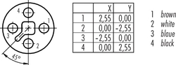 M12-T connecting cord, Contacts: 4, not shielded, moulded on cable, IP68, M12x1.0, PUR black, 4 x 1.50 mm²