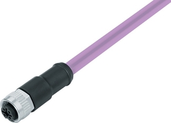 M12-A female cable connector, Contacts: 5, shielded, moulded on cable, IP67, UL listed, CAN bus cable, PUR purple, 1 x 2 x AWG22 / 1 x 2 x AWG24