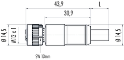 M12-A female cable connector, Contacts: 5, shielded, moulded on cable, IP67, UL listed, CAN bus cable, PUR purple, 1 x 2 x AWG22 / 1 x 2 x AWG24