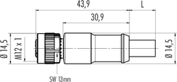 M12-A female cable connector, Contacts: 5, shielded, moulded on cable, IP67, UL listed, CAN bus cable, PUR purple, 1 x 2 x AWG22 / 1 x 2 x AWG24