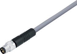 M8 cable connector, Contacts: 3, not shielded, moulded on cable, IP67, UL listed, PVC grey, 3 x 0.34 mm²