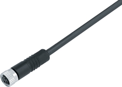 M8 female cable connector, Contacts: 6, not shielded, moulded on cable, IP67, UL listed, PUR black, 6 x 0.25 mm²