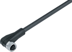 M8 female angled connector, Contacts: 6, not shielded, moulded on cable, IP67, UL listed, PUR black, 6 x 0.25 mm²