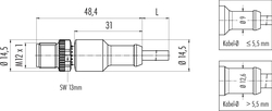 M12-A cable connector, Contacts: 4, not shielded, moulded on cable, IP68, UL listed, PVC grey, 4 x 0.34 mm²
