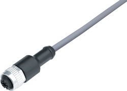 M12-A female cable connector, Contacts: 4, not shielded, moulded on cable, IP69K, UL listed, PVC grey, 4 x 0.34 mm²