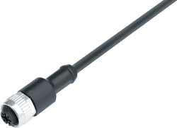 M12-A female cable connector, Contacts: 8, not shielded, moulded on cable, IP69K, UL listed, PUR black, 8 x 0.25 mm²