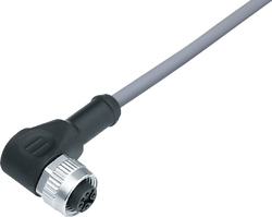 M12-A female angled connector, Contacts: 4, not shielded, moulded on cable, IP69K, UL listed, PVC grey, 4 x 0.34 mm²