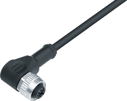 M12-A female angled connector, Contacts: 5, not shielded, moulded on cable, IP69K, UL listed, PUR black, 5 x 0.34 mm²