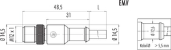 M12-A cable connector, Contacts: 5, shielded, moulded on cable, IP67, UL listed, Shielded cable, PUR black, 5 x 0.25 mm²