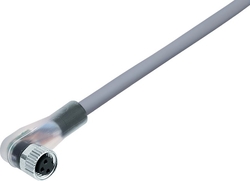 M8 female angled connector, Contacts: 3, not shielded, moulded on cable, IP67, UL listed, PVC grey, 3 x 0.34 mm²