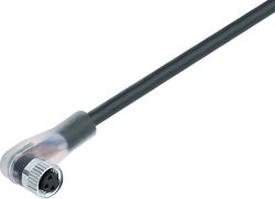 M8 female angled connector, Contacts: 3, not shielded, moulded on cable, IP67, UL listed, PUR black, 3 x 0.34 mm²
