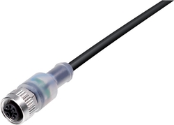 M12-A female cable connector, Contacts: 4, not shielded, moulded on cable, IP69K, UL listed, PUR black, 4 x 0.34 mm²