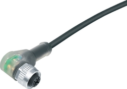 M12-A female angled connector, Contacts: 4, not shielded, moulded on cable, IP69K, UL listed, PUR black, 4 x 0.34 mm²