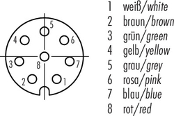 M8 female angled connector, Contacts: 8, not shielded, moulded on cable, IP67, UL listed, PUR black, 8 x 0.25 mm²