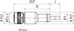 M12-B female cable connector, Contacts: 5, not shielded, moulded on cable, IP68, UL listed, PVC grey, 5 x 0.34 mm²