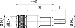 M12-US female cable connector, Contacts: 3, not shielded, moulded on cable, IP68, UL listed, PUR black, 3 x 0.34 mm²