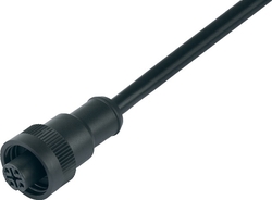 RD24 female cable connector, Contacts: 6+PE, shielding is not possible, moulded on cable, IP67, PVC black, 7 x 0.75 mm²