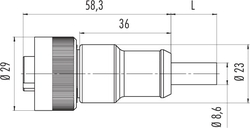 RD24 female cable connector, Contacts: 6+PE, shielding is not possible, moulded on cable, IP67, PVC black, 7 x 0.75 mm²