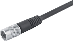 M9 IP67 female cable connector, Contacts: 4, shielded, moulded on cable, IP67, PUR black, 4 x 0.25 mm²