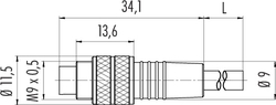 M9 IP67 cable connector, Contacts: 3, not shielded, moulded on cable, IP67, Standard cable, PUR black, 3 x 0.25 mm²