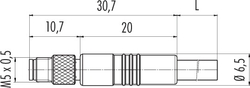 M5 cable connector, Contacts: 3, not shielded, moulded on cable, IP67, M5x0.5, PUR black, 3 x 0.25 mm²