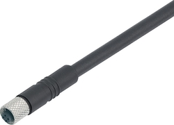 M5 female cable connector, Contacts: 3, not shielded, moulded on cable, IP67, M5x0.5, PUR black, 3 x 0.14 mm²