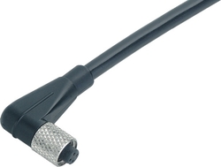 M5 female angled connector, Contacts: 3, not shielded, moulded on cable, IP67, M5x0.5, PUR black, 3 x 0.25 mm²
