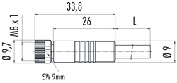 M8 cable connector, Contacts: 4, not shielded, moulded on cable, IP67, UL listed, PUR grey, 4 x 0.34 mm²