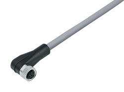 M8 female angled connector, Contacts: 4, not shielded, moulded on cable, IP67, UL listed, PVC grey, 4 x 0.34 mm²