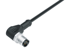 M12-A male angled connector, Contacts: 4, not shielded, moulded on cable, IP69K, UL listed, PUR black, 4 x 0.34 mm²