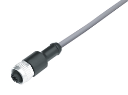 M12-A female cable connector, Contacts: 4, not shielded, moulded on cable, IP69K, UL listed, PVC grey, 4 x 0.34 mm²