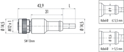 M12-A female cable connector, Contacts: 4, not shielded, moulded on cable, IP69K, UL listed, PVC grey, 4 x 0.34 mm²