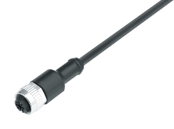M12-A female cable connector, Contacts: 4, not shielded, moulded on cable, IP69K, UL listed, PUR black, 4 x 0.34 mm²