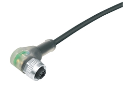 M12-A female angled connector, Contacts: 4, not shielded, moulded on cable, IP69K, UL listed, PUR black, 4 x 0.34 mm²