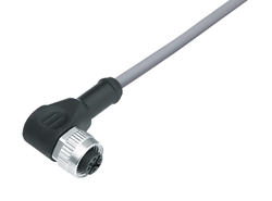 M12-A female angled connector, Contacts: 5, not shielded, moulded on cable, IP69K, UL listed, PVC grey, 5 x 0.34 mm²