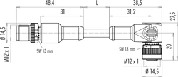 M12-A connecting cord, Contacts: 4, not shielded, moulded on cable, IP68, M12x1.0, PUR black, 4 x 0.34 mm²