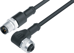 M12-A connecting cord, Contacts: 3, not shielded, moulded on cable, IP68, M12x1.0, PUR black, 3 x 0.34 mm²
