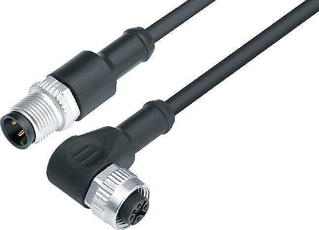 M12-A connecting cord, Contacts: 4, not shielded, moulded on cable, IP68, M12x1.0, PUR black, 4 x 0.34 mm² - 1