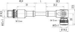 M12-A connecting cord, Contacts: 4, not shielded, moulded on cable, IP68, M12x1.0, PUR black, 4 x 0.34 mm²