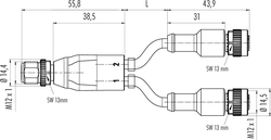 M12-A connecting cord, Contacts: 4/3, not shielded, moulded on cable, IP68, M12x1.0, PUR black, 3 x 0.34 mm²