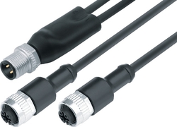 M12-A connecting cord, Contacts: 4/3, not shielded, moulded on cable, IP68, M12x1.0, PUR black, 3 x 0.34 mm²