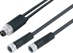 M8 connecting cord, Contacts: 4/3, not shielded, moulded on cable, IP67, M8x1.0, PUR black, 4 x 0.25 mm²