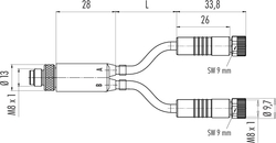M8 connecting cord, Contacts: 4/3, not shielded, moulded on cable, IP67, M8x1.0, PUR black, 4 x 0.25 mm²
