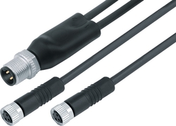 M12-A connecting cord, Contacts: 4/3, not shielded, moulded on cable, IP67, PUR black, 3 x 0.34 mm²