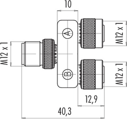 M12-A double distributor box, Contacts: 5/4, not shielded, pluggable, IP68, UL listed, M12x1.0