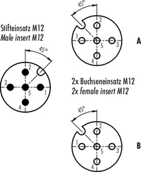 M12-A double distributor box, Contacts: 5, not shielded, pluggable, IP68, UL listed, M12x1.0