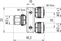 M12-A double distributor box, Contacts: 5, not shielded, pluggable, IP68, UL listed, M12x1.0