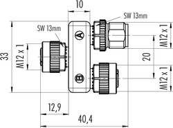 M12-A double distributor box, Contacts: 5, not shielded, pluggable, IP68, UL listed, M12x1.0