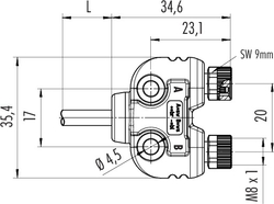 M8 double distributor box, Contacts: 3, not shielded, moulded on cable, IP68, UL listed, M12x1.0